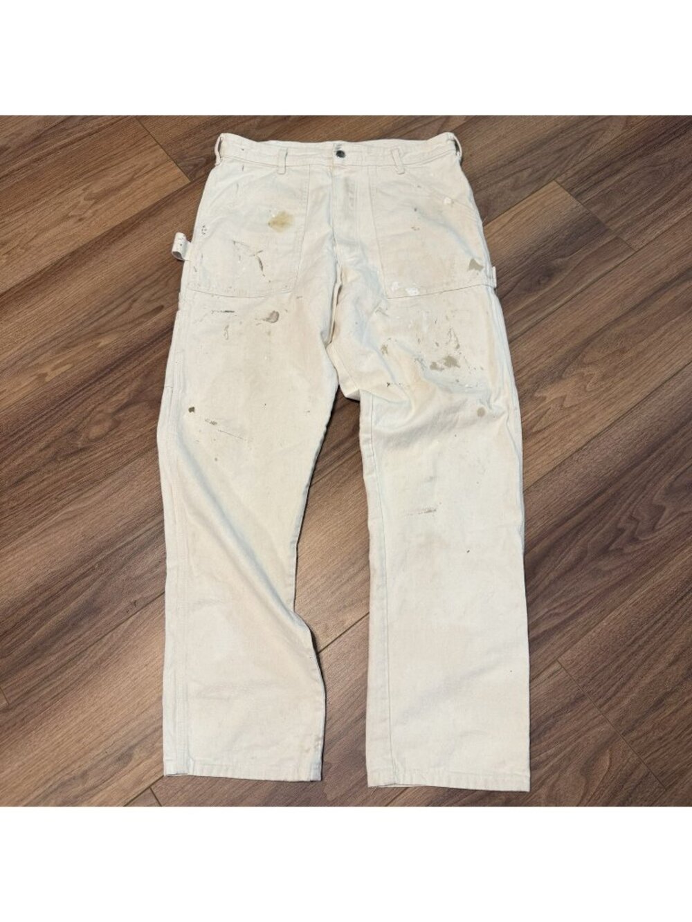 Vintage Home Depot Drop Cloth Painter Pants Mens 34 White Distressed Workwear
